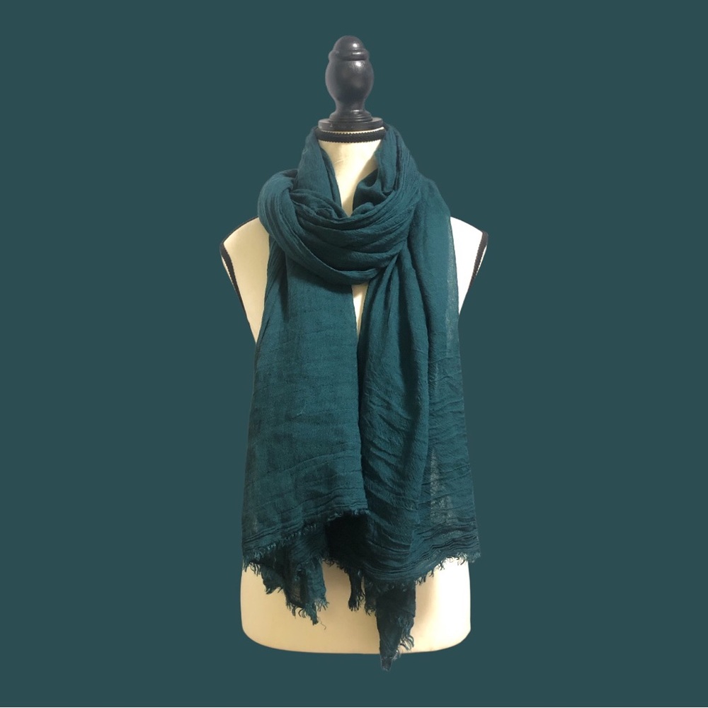 Promod Green Scarf Luxurious Wrap with Fringe
